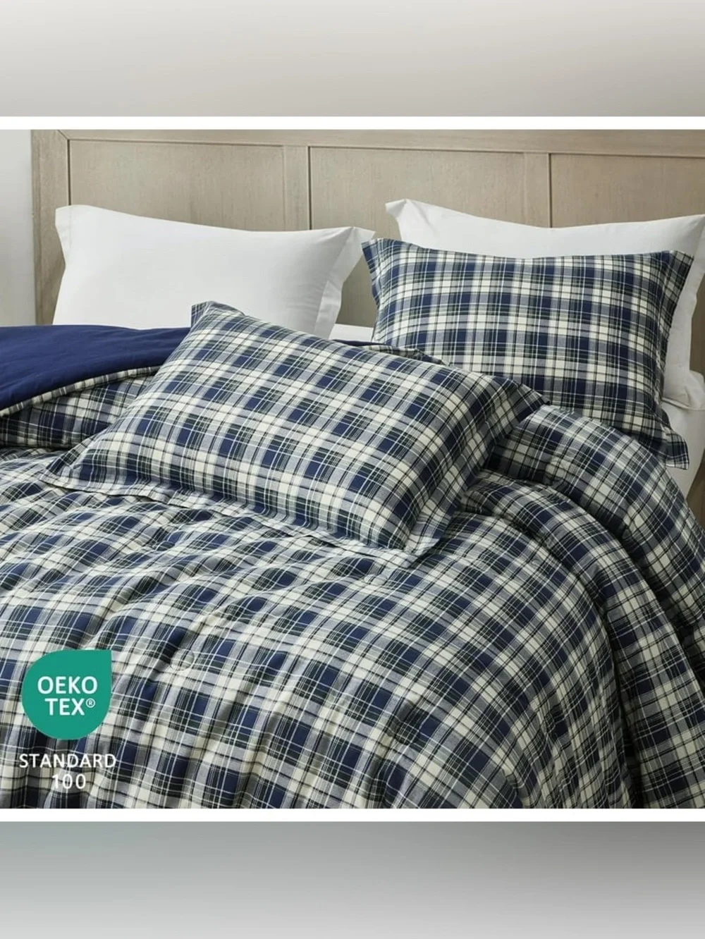 Reversible Navy Plaid Full 3 piece Comforter Set 100% cotton